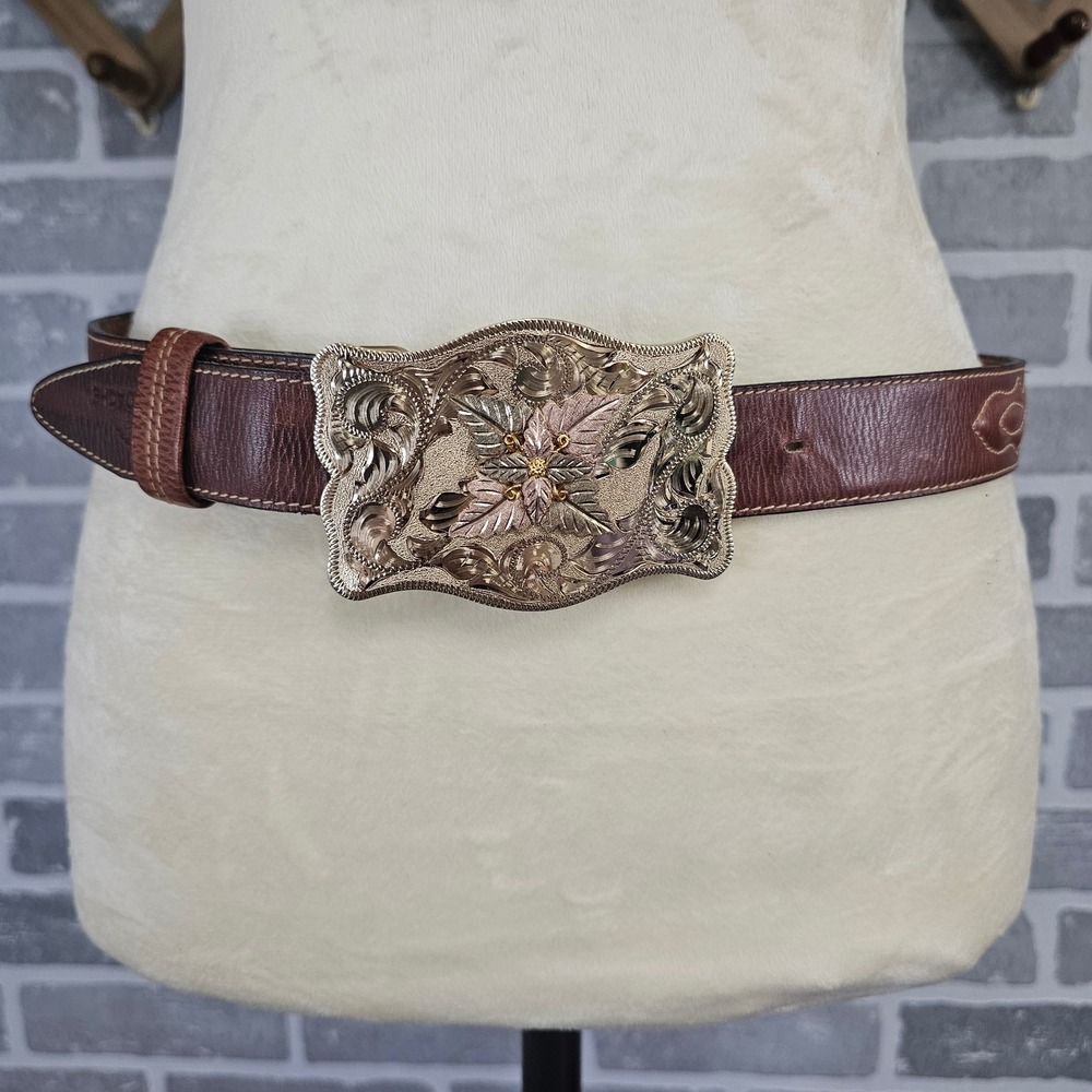 Jordache Vintage Brown Leather Western Belt Braided Leegin USA Gold Buckle 32 - Picture 2 of 11